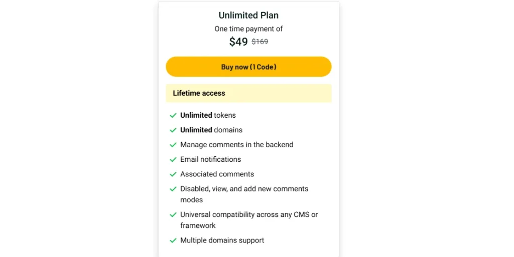 Simple Commenter Lifetime Pricing Plan
