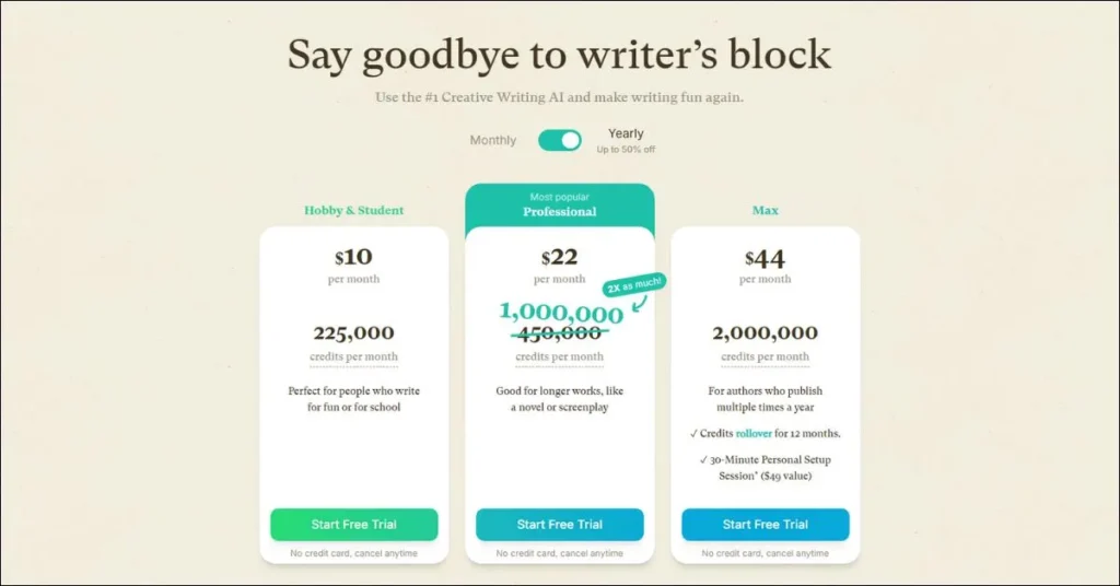 Sudowrite Pricing Plan